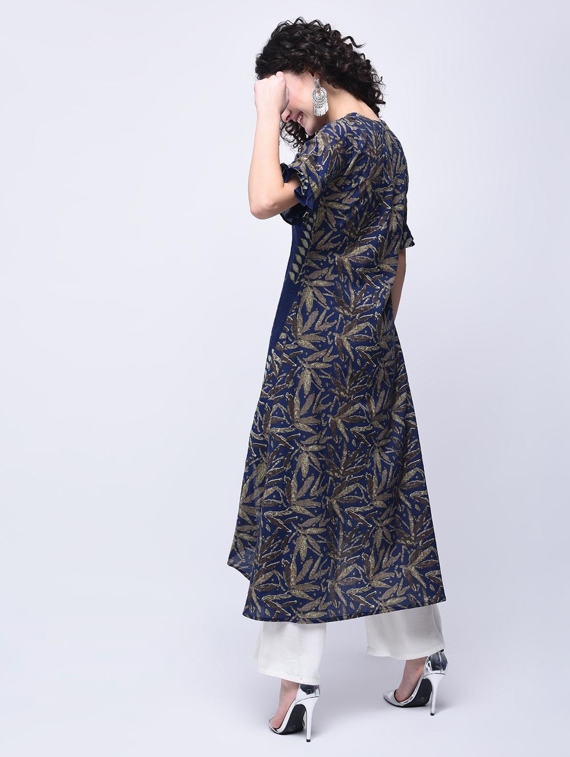 printed asymmetric kurta with palazzo set - 15927030 - Zoom Image - 2