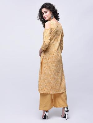 printed cold shoulder kurta palazzo set - 15927035 - Standard Image - 2