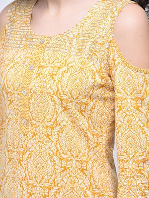printed cold shoulder kurta palazzo set - 15927035 - Standard Image - 3