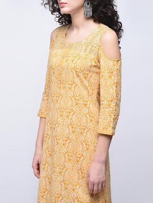 printed cold shoulder kurta palazzo set - 15927035 - Standard Image - 4