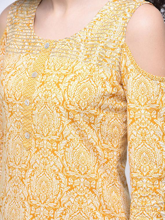 printed cold shoulder kurta palazzo set - 15927035 - Zoom Image - 3