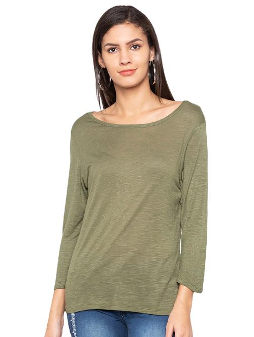 olive boat neck top - 15927516 - Standard Image - 1