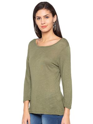 olive boat neck top - 15927516 - Standard Image - 2