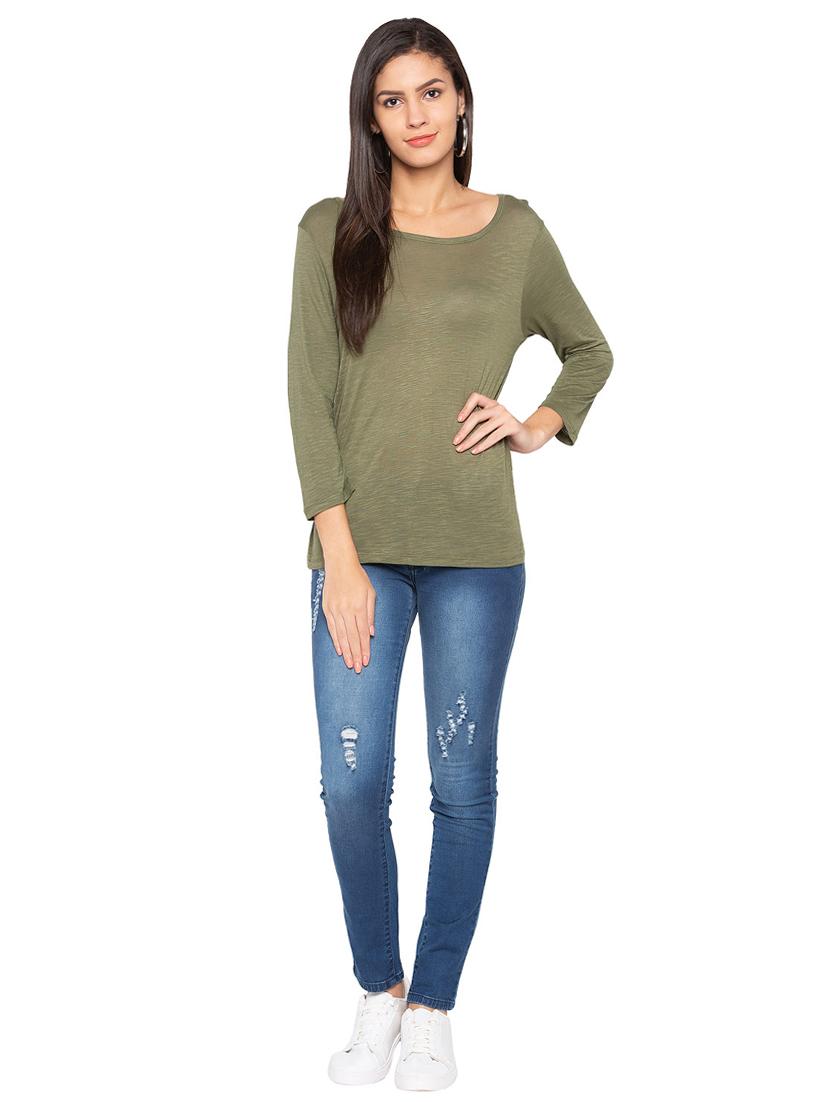 olive boat neck top - 15927516 - Zoom Image - 4