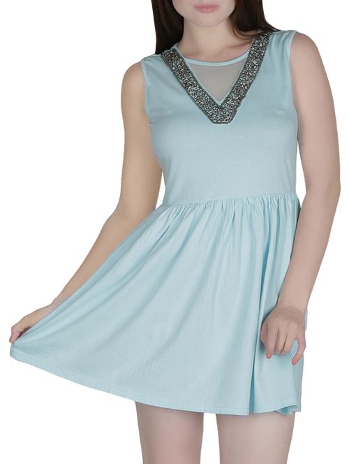 mesh paneled embellished a-line dress - 15927559 - Standard Image - 1