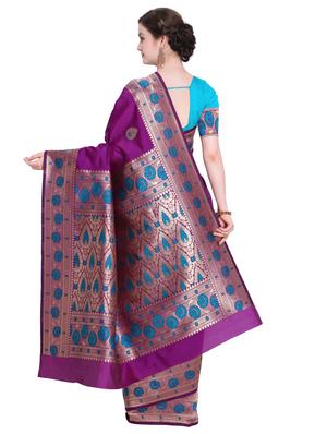 floral zari border magenta kanjivaram saree with blouse - 15927615 - Standard Image - 2