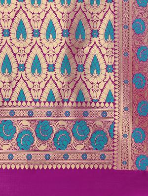 floral zari border magenta kanjivaram saree with blouse - 15927615 - Standard Image - 4