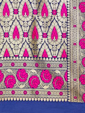 floral zari border navy blue banarasi saree with blouse - 15927616 - Standard Image - 4