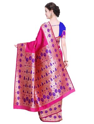 floral zari border pink kanjivaram saree with blouse - 15927617 - Standard Image - 2