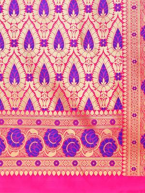 floral zari border pink kanjivaram saree with blouse - 15927617 - Standard Image - 4