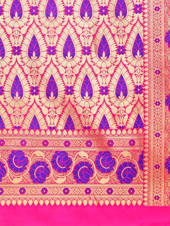 floral zari border pink kanjivaram saree with blouse - 15927617 - Zoom Image - 4