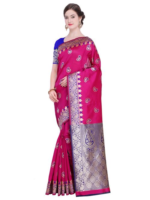 paisley zari border pink banarasi saree with blouse - 15927622 - Standard Image - 1