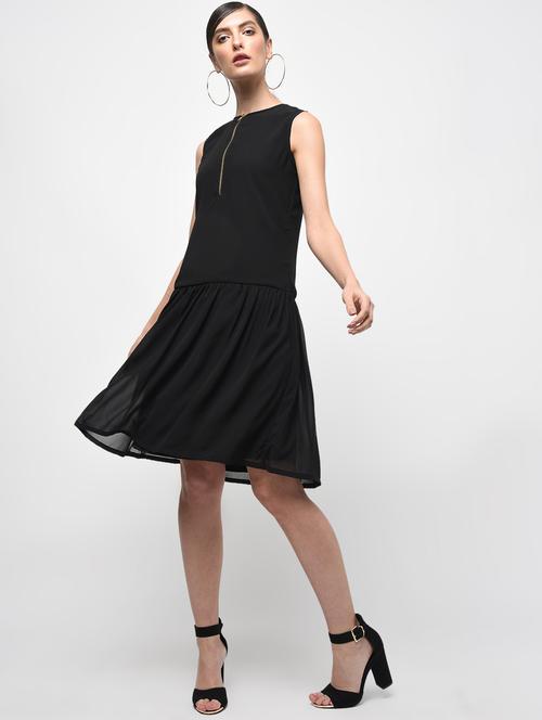 zip detail flared drop waist dress - 15928056 - Very Small Image - 1