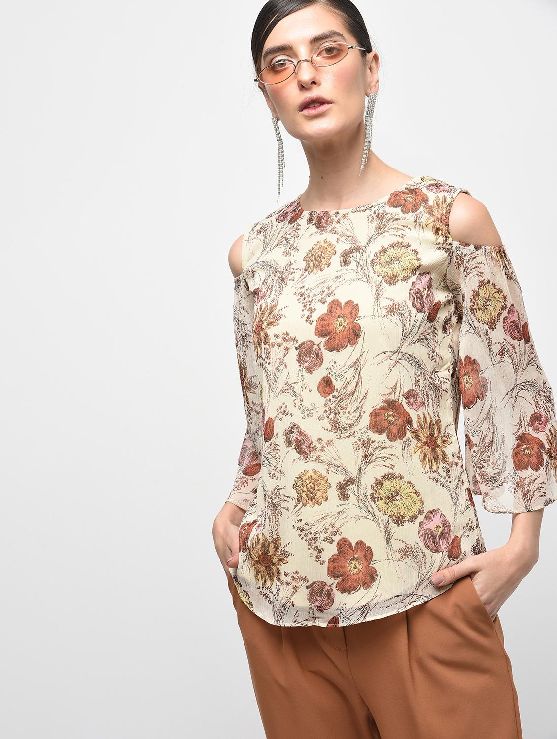 floral cold shoulder top - 15928085 - Zoom Image - 1