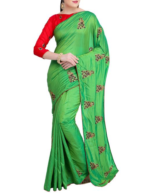 conversational green embroidered saree with blouse - 15928490 - Standard Image - 1