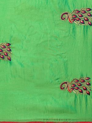 conversational green embroidered saree with blouse - 15928490 - Standard Image - 4