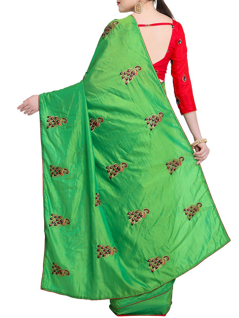 conversational green embroidered saree with blouse - 15928490 - Zoom Image - 2
