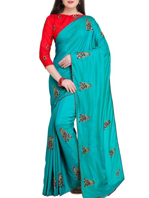 conversational sky blue embroidered saree with blouse - 15928491 - Standard Image - 1