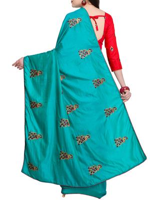 conversational sky blue embroidered saree with blouse - 15928491 - Standard Image - 2