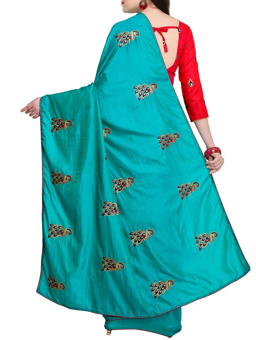 conversational sky blue embroidered saree with blouse - 15928491 - Zoom Image - 2