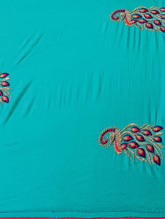 conversational sky blue embroidered saree with blouse - 15928491 - Zoom Image - 4