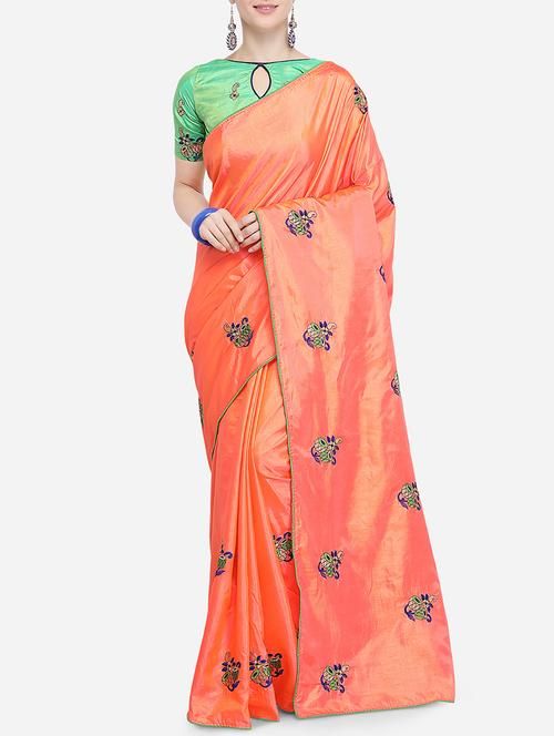 conversational peach embroidered saree with blouse - 15928495 - Standard Image - 1