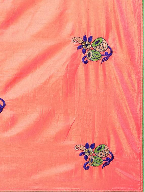 conversational peach embroidered saree with blouse - 15928495 - Zoom Image - 4