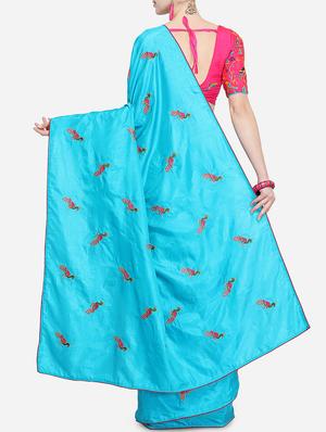 conversational sky blue embroidered saree with blouse - 15928501 - Standard Image - 2