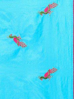 conversational sky blue embroidered saree with blouse - 15928501 - Standard Image - 4