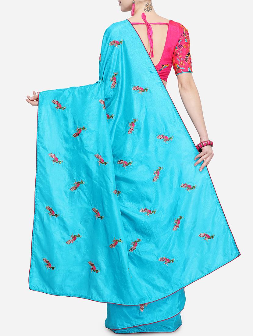 conversational sky blue embroidered saree with blouse - 15928501 - Zoom Image - 2