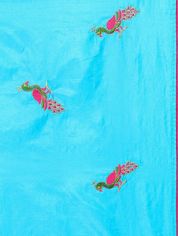 conversational sky blue embroidered saree with blouse - 15928501 - Zoom Image - 4