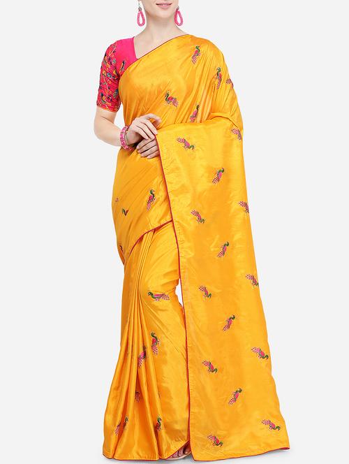 conversational mustard embroidered saree with blouse - 15928503 - Very Small Image - 1