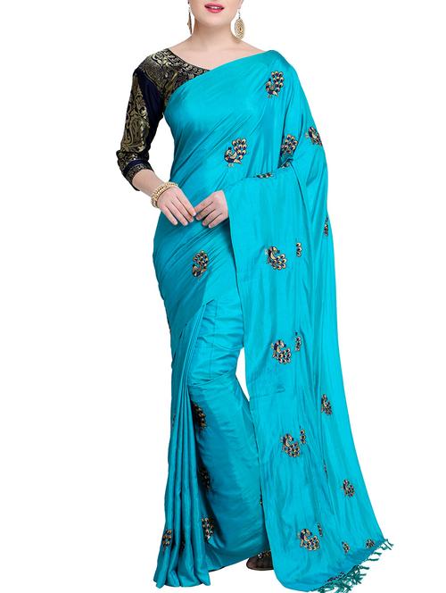 conversational sky blue embroidered saree with blouse - 15928508 - Standard Image - 1