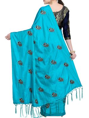 conversational sky blue embroidered saree with blouse - 15928508 - Standard Image - 2