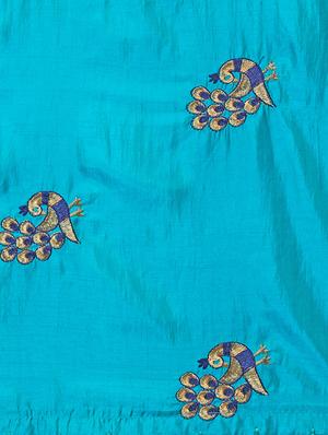 conversational sky blue embroidered saree with blouse - 15928508 - Standard Image - 4