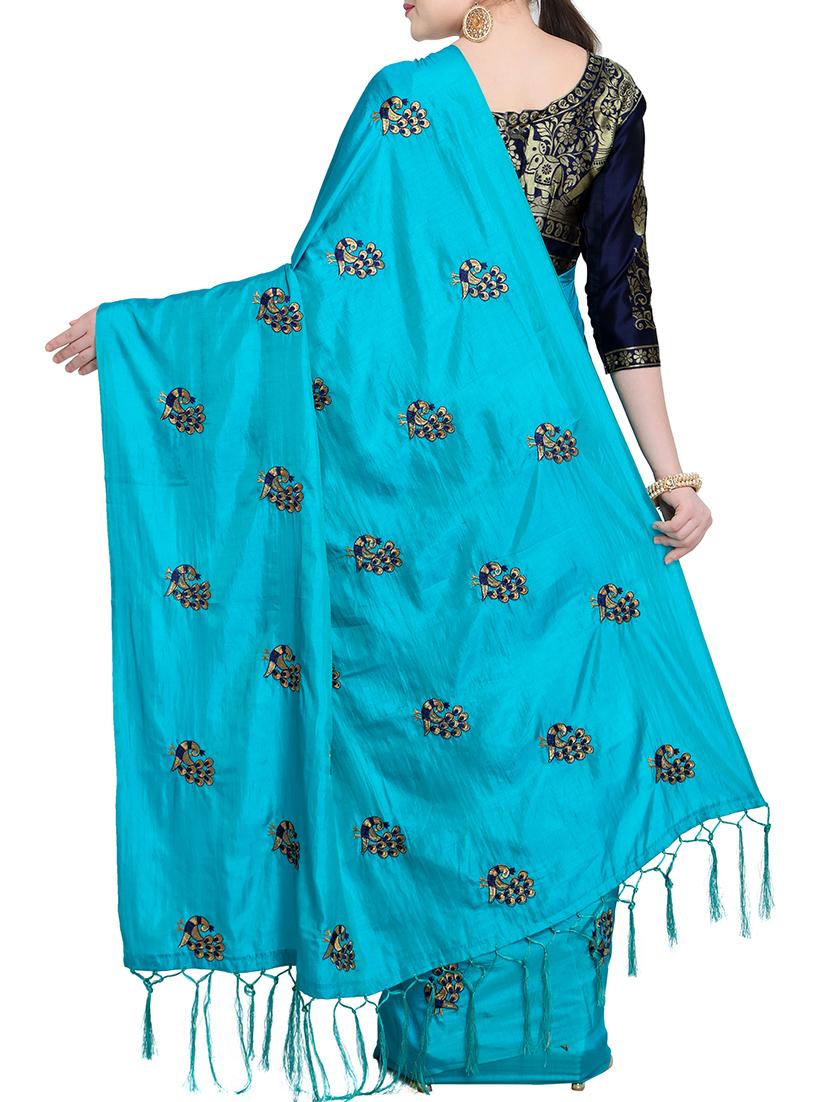 conversational sky blue embroidered saree with blouse - 15928508 - Zoom Image - 2