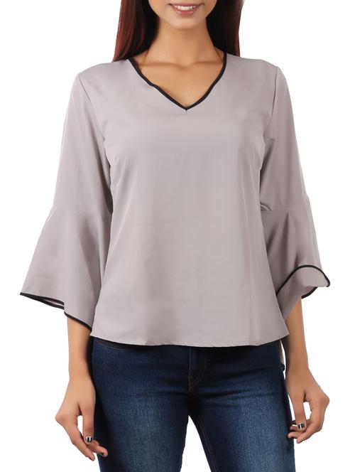 piping detail bell sleeved top - 15929401 - Standard Image - 1