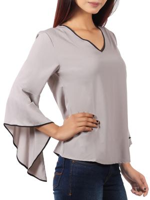 piping detail bell sleeved top - 15929401 - Standard Image - 2