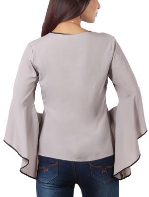 piping detail bell sleeved top - 15929401 - Standard Image - 3