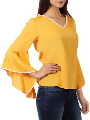 piping detail bell sleeved top - 15929402 - Standard Image - 2