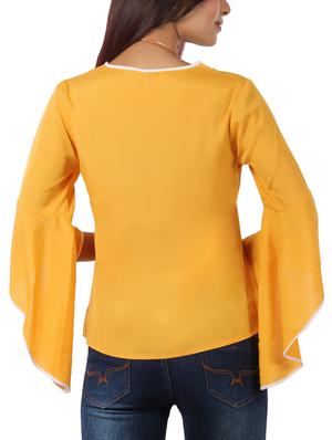 piping detail bell sleeved top - 15929402 - Standard Image - 3