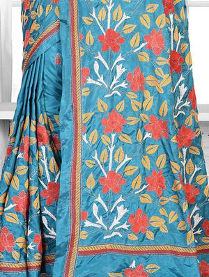 floral embroidered saree with blouse - 15929485 - Standard Image - 3