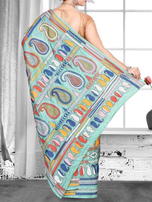 paisley motif embroidered saree with blouse - 15929555 - Standard Image - 2