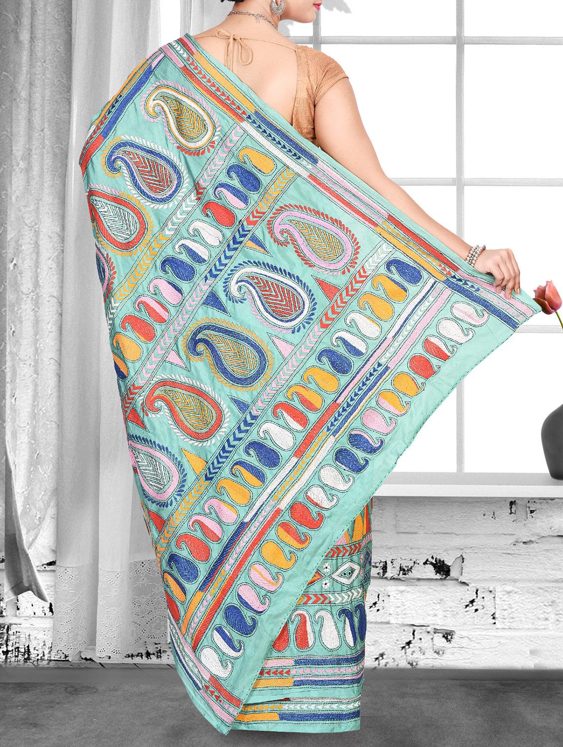paisley motif embroidered saree with blouse - 15929555 - Zoom Image - 2