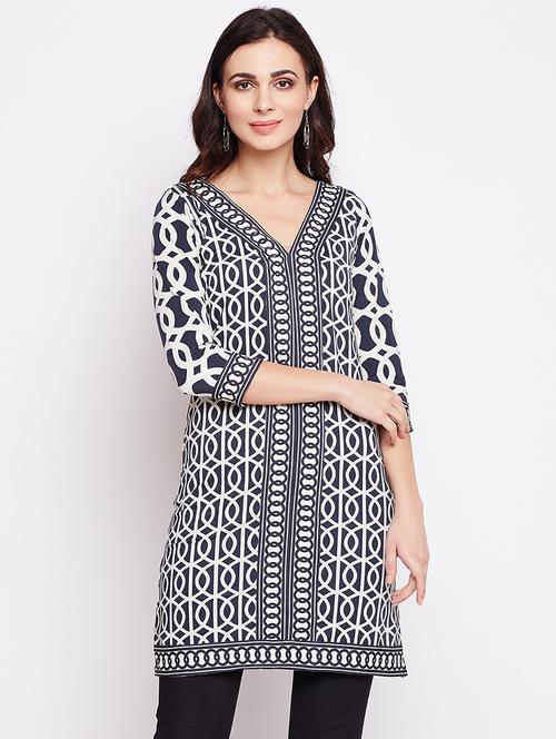 blue cotton straight kurti - 15929976 - Standard Image - 1
