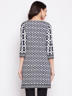 blue cotton straight kurti - 15929976 - Standard Image - 3