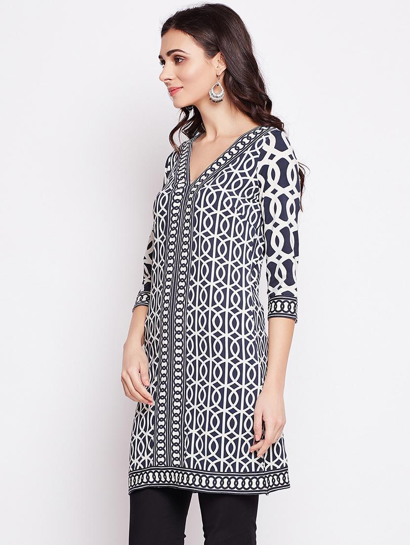 blue cotton straight kurti - 15929976 - Zoom Image - 2