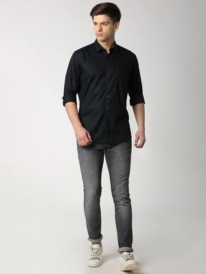 black solid casual shirt - 15930050 - Standard Image - 4
