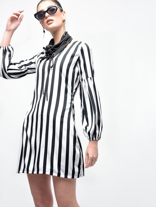 eyelet lace up striped a-line dress - 15930126 - Standard Image - 1