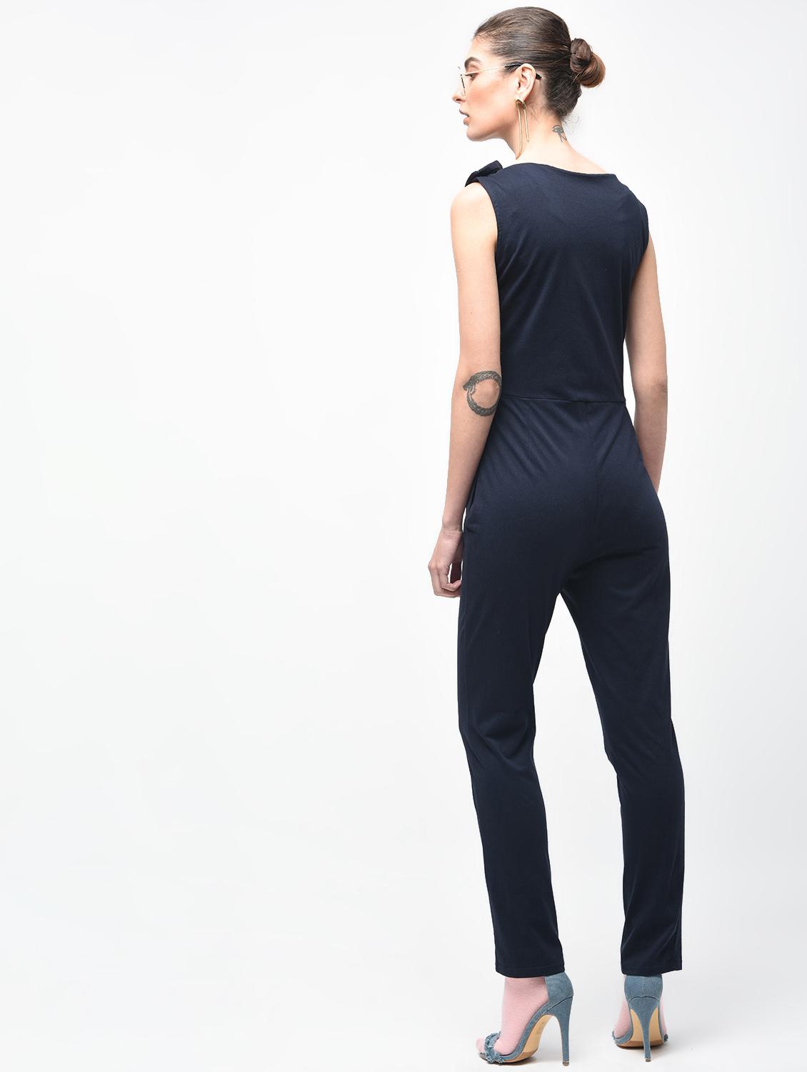boat neck button detail jumpsuit - 15930136 - Zoom Image - 3